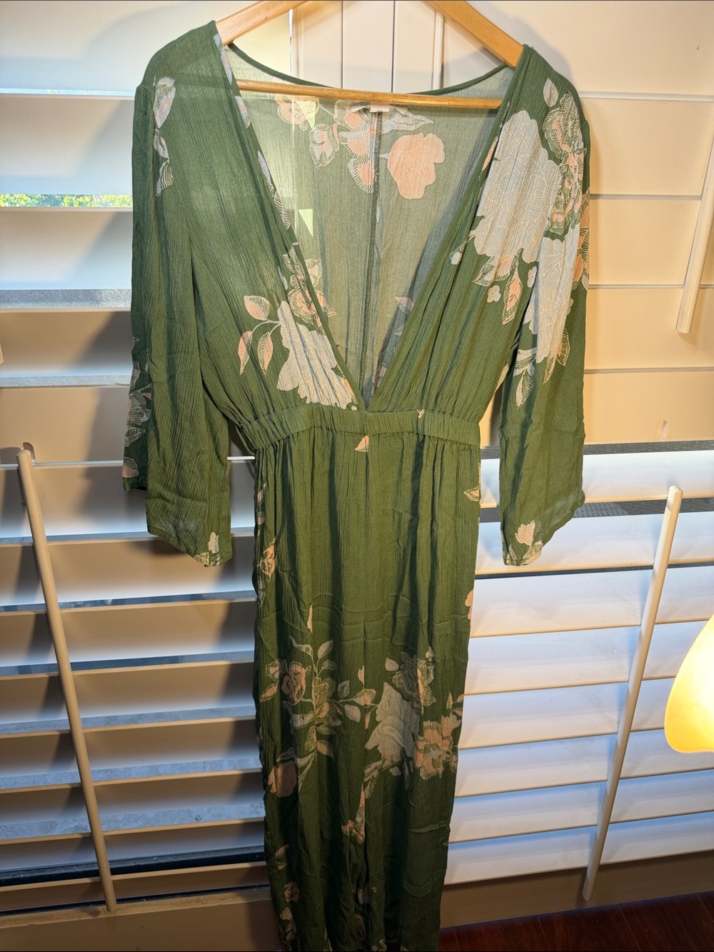 O'Neill Green Floral Deep V Jumpsuit